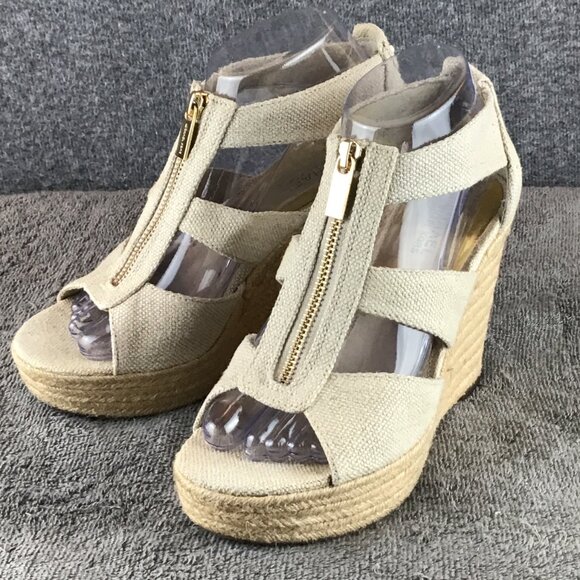Michael Kors Damita Beige Wedge Sandals Sz 8 - Picture 1 of 14